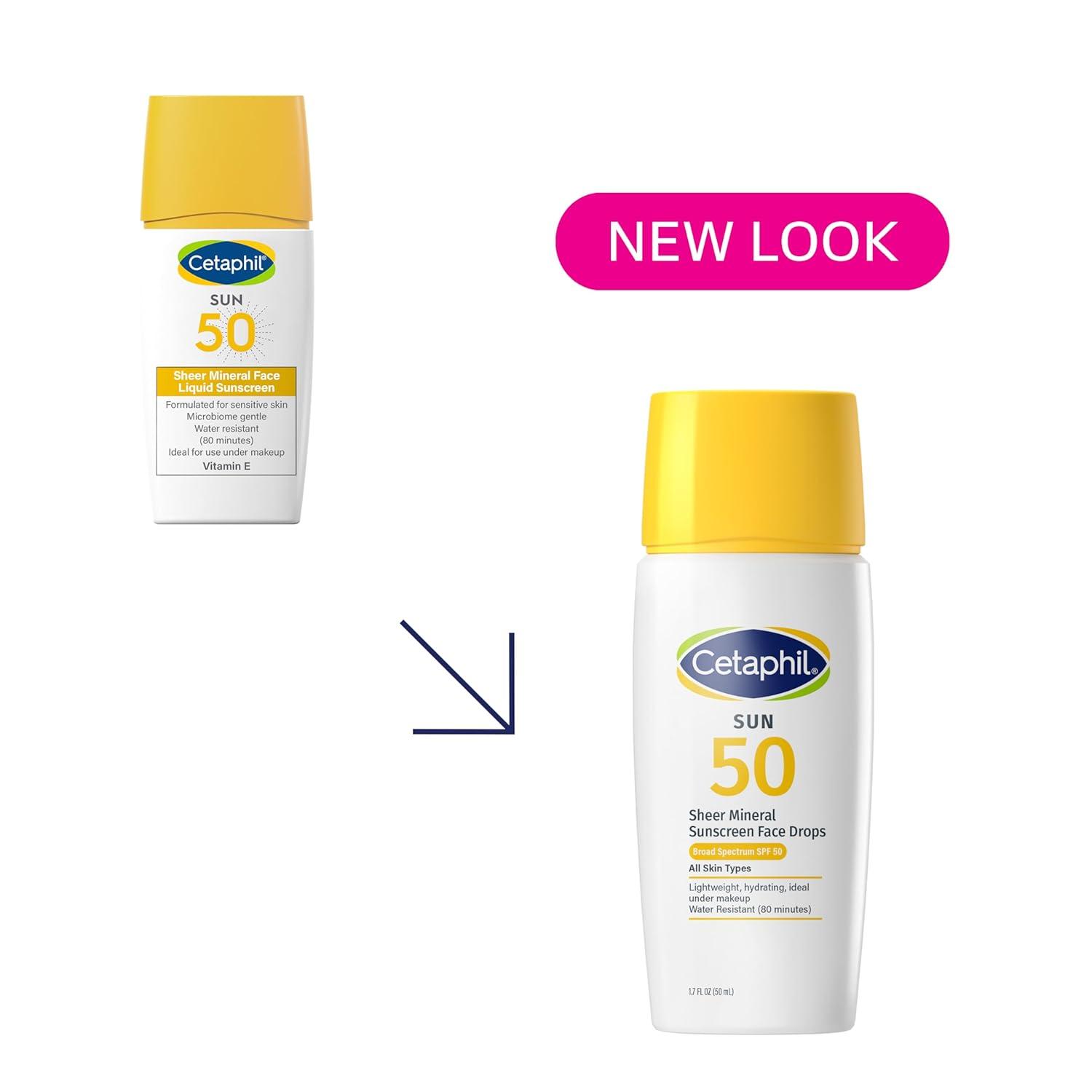 imageCetaphil Sheer Mineral Liquid Sunscreen for Face 100 Mineral UVAUVB Filters Zinc Oxide Broad Spectrum SPF 50 Formulated for Sensitive Skin Unscented 17 Fl OzSPF 50 Liquid Drops