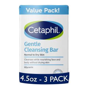 imageCETAPHIL Gentle Cleansing Bar 45 oz Bar Pack of 3 Nourishing Cleansing Bar For Dry Sensitive Skin NonComedogenic NonIrritating For Sensitive SkinLightly Scented