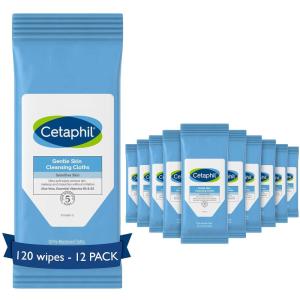 imageCetaphil Face and Body Wipes Gentle Skin Cleansing Cloths 50 Count Twin Pack for Dry Sensitive Skin Flip Top Closure Great for the Gym Travel in the Car Hypoallergenic Fragrance FreeOLD Face Wipes Travel Pack