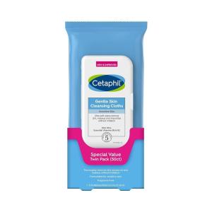 imageCetaphil Face and Body Wipes Gentle Skin Cleansing Cloths 50 Count Twin Pack for Dry Sensitive Skin Flip Top Closure Great for the Gym Travel in the Car Hypoallergenic Fragrance FreeOLD Face Wipes Pack of 2